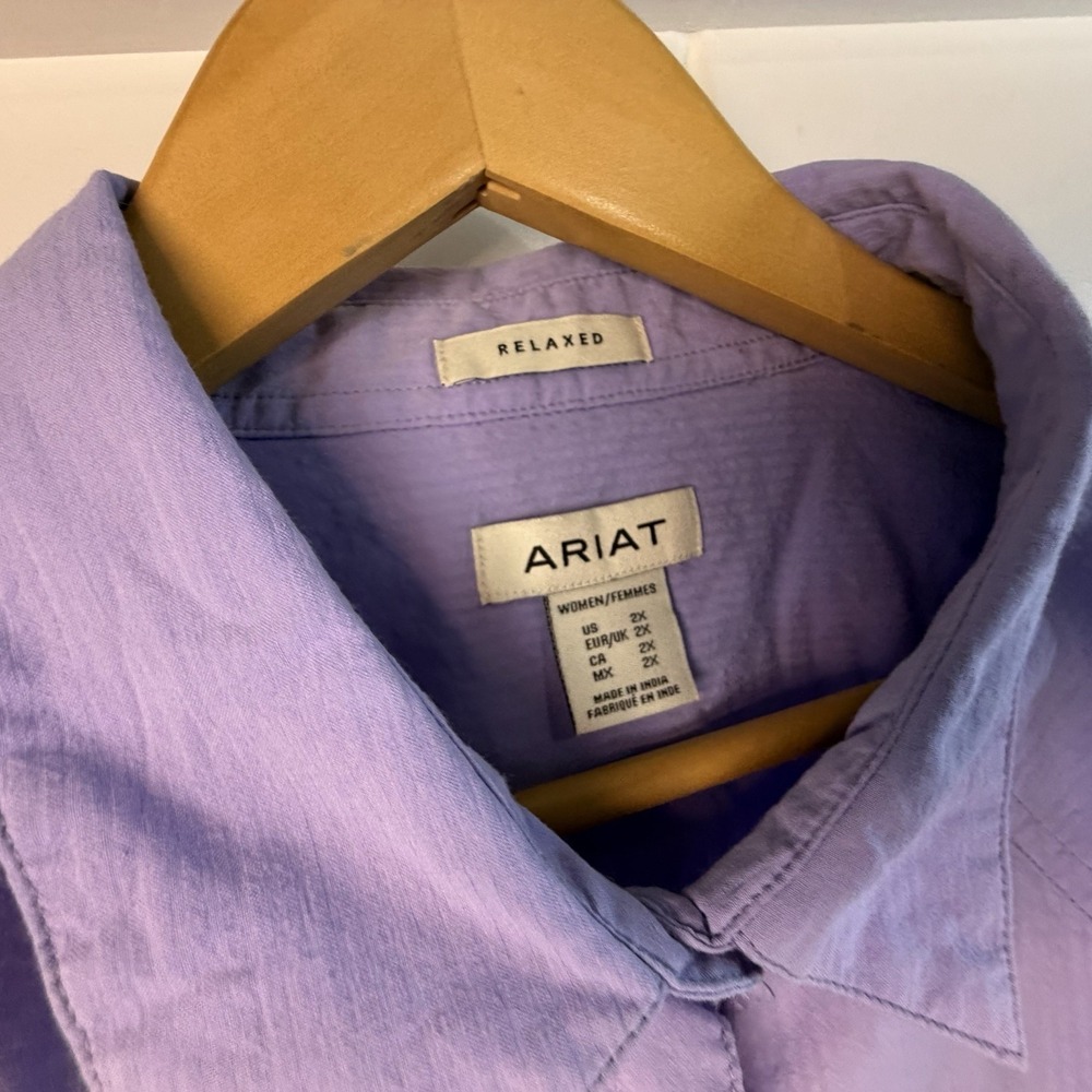 Ariat Woman Billie Jean Long Sleeve Shirt Button Down Blue Relaxed 2XL NWT - Picture 3 of 14